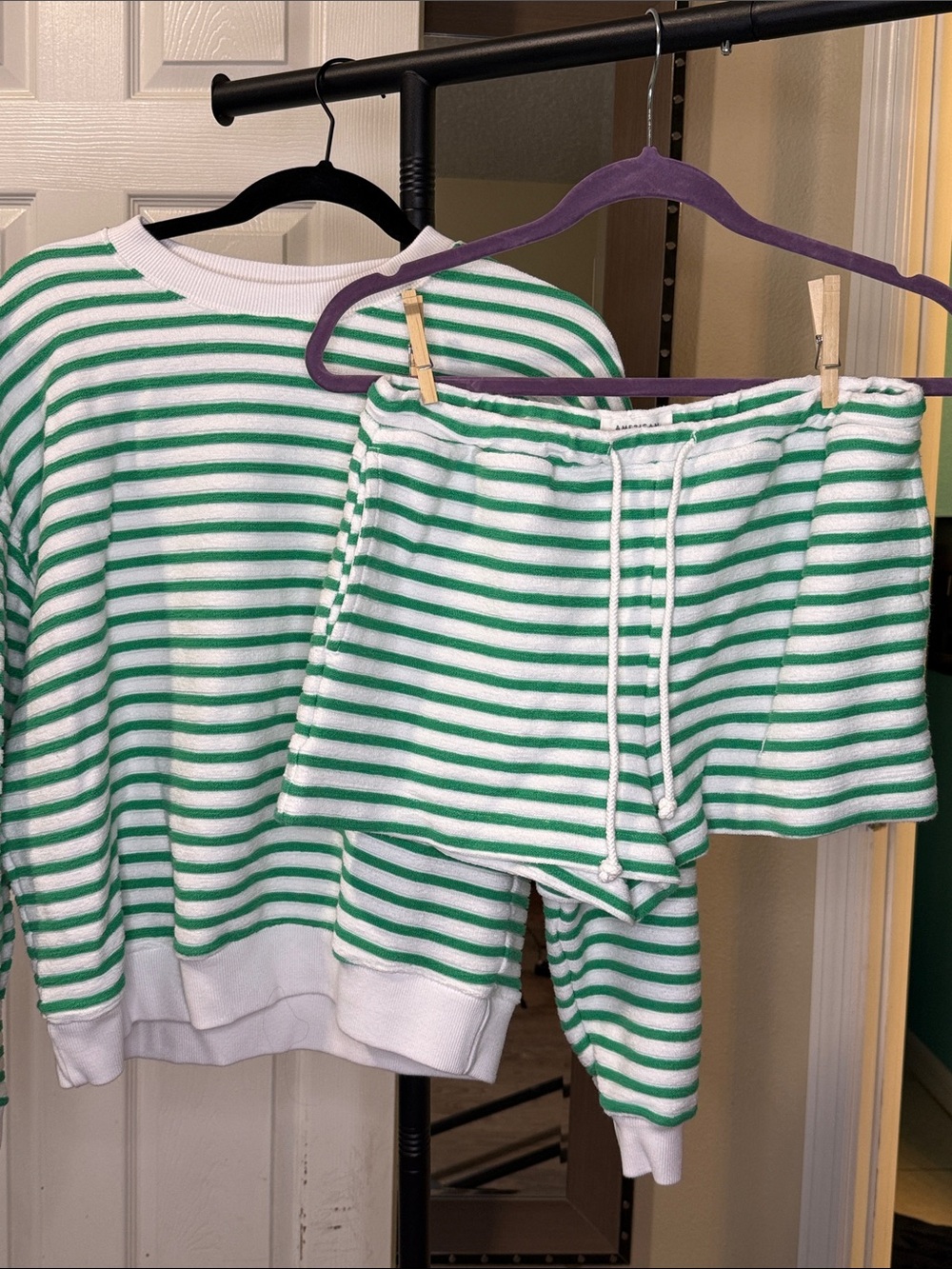 Green & White Stripe  Set - Cozy Top & Shorts